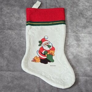 Vintage Felt Santas Best Christmas Stocking Santa Bear Cat Holly 15"
